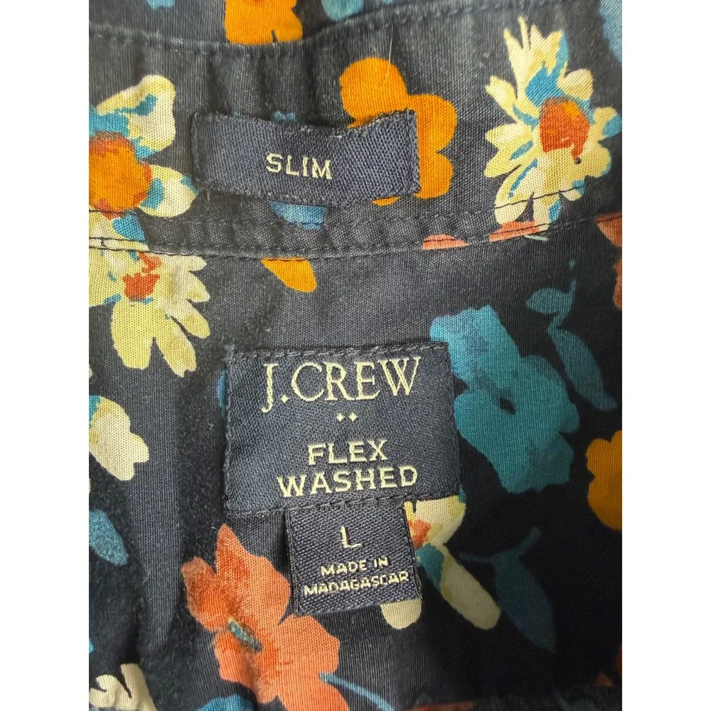 J.Crew Slim Flex Washed Floral Button Down Shirt Blue Mens Large Short Sleeve